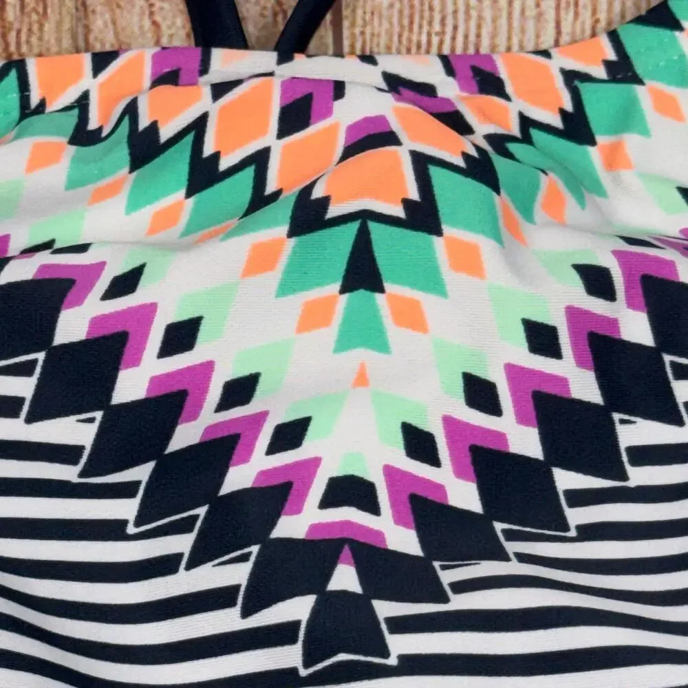 Xhilaration Large Striped Bikini Top with Geometric Pattern